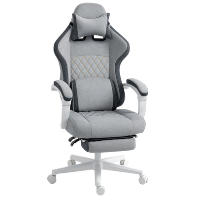 HOMCOM Ergonomic High Back Gaming Chair for Adults, Printed Velvet Computer Recliner Chair with Footrest, Lumbar Support, Adjustable Height and 360° Swivel Seat for Office or Gaming, Grey 