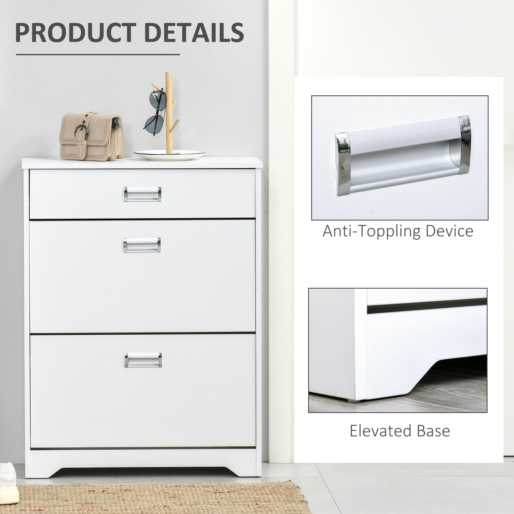 HOMCOM Shoe Cabinet, Slim Shoe Storage Cabinet with Drawer, 2 Flip-up Doors and Adjustable Shelf, Narrow Shoe Cupboard for 16 Pairs of Shoes for Entryway, Hallway, White 