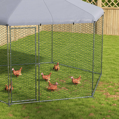 PawHut Chicken Coop for 10-15 Chickens, Hens, Rabbits, Ducks, Outdoor Garden Chicken Run, 4 x 3.5 x 2.6m 