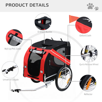 Pawhut Bicycle Pet Trailer in Steel Frame-Red/Black 