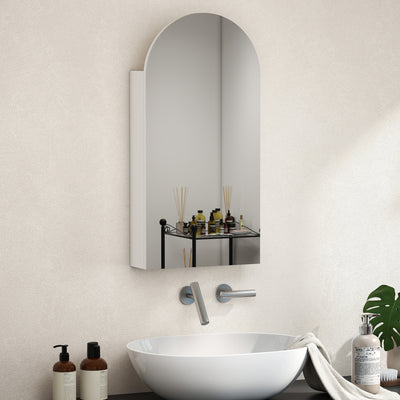 HOMCOM Arched Bathroom Mirror Cabinet with Adjustable Glass Shelves - White 