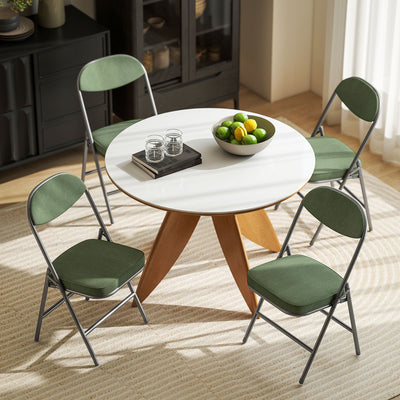 HOMCOM Set of Four Folding Corduroy Seat Chairs - Green 