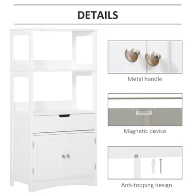kleankin Bathroom Floor Cabinet, Free Standing Kitchen Cupboard with Shelves, Drawer and Doors, Storage Organizer for Living Room, White 