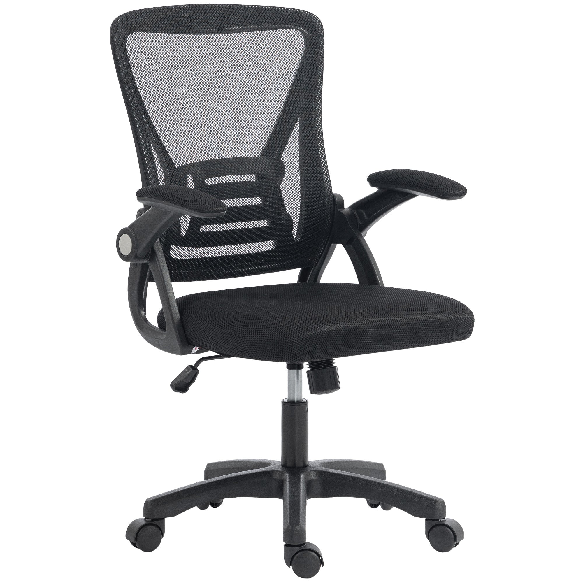 HOMCOM Office Chair, Mesh Desk Chair with Flip-up Armrests, Lumbar Support, Adjustable Height, Black 