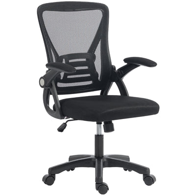 HOMCOM Office Chair, Mesh Desk Chair with Flip-up Armrests, Lumbar Support, Adjustable Height, Black 