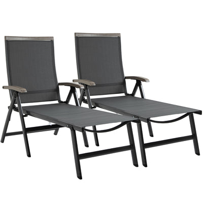 Outsunny Set of 2 Outdoor Folding Sun Loungers, 5-Position Adjustable Chaise Lounge Chairs with Aluminium Frame for Patio, Garden, Grey