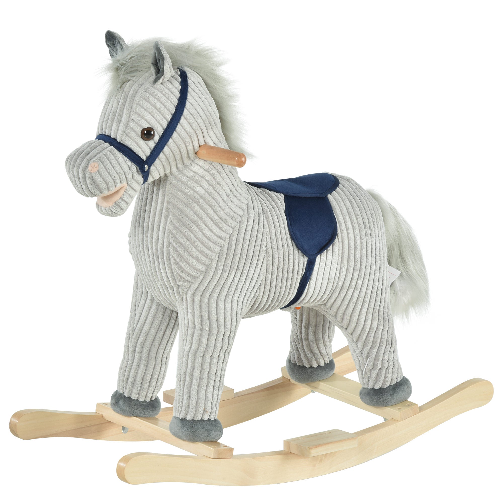 HOMCOM Kids Plush Rocking Horse w/ Sound Children Rocker Ride On Toy Gift 3-6 Years Grey 