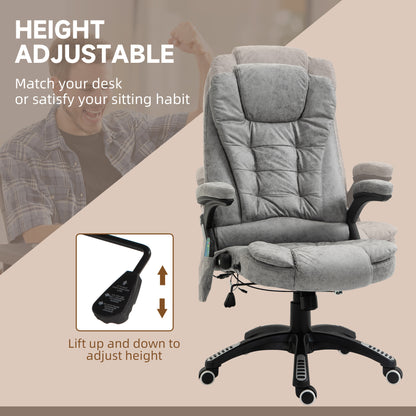 Vinsetto Massage Recliner Chair Heated Office Chair with Six Massage Points Microfiber Cloth 360\'c2\'b0 Swivel Wheels Grey