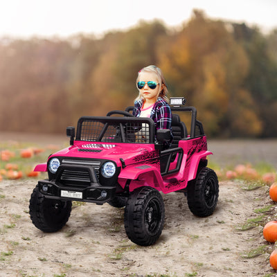 AIYAPLAY 12V Battery Powered Kids Ride-On Car, Electric Truck w/ Spring Suspension, Remote, Music, Horn, Lights, Pink 