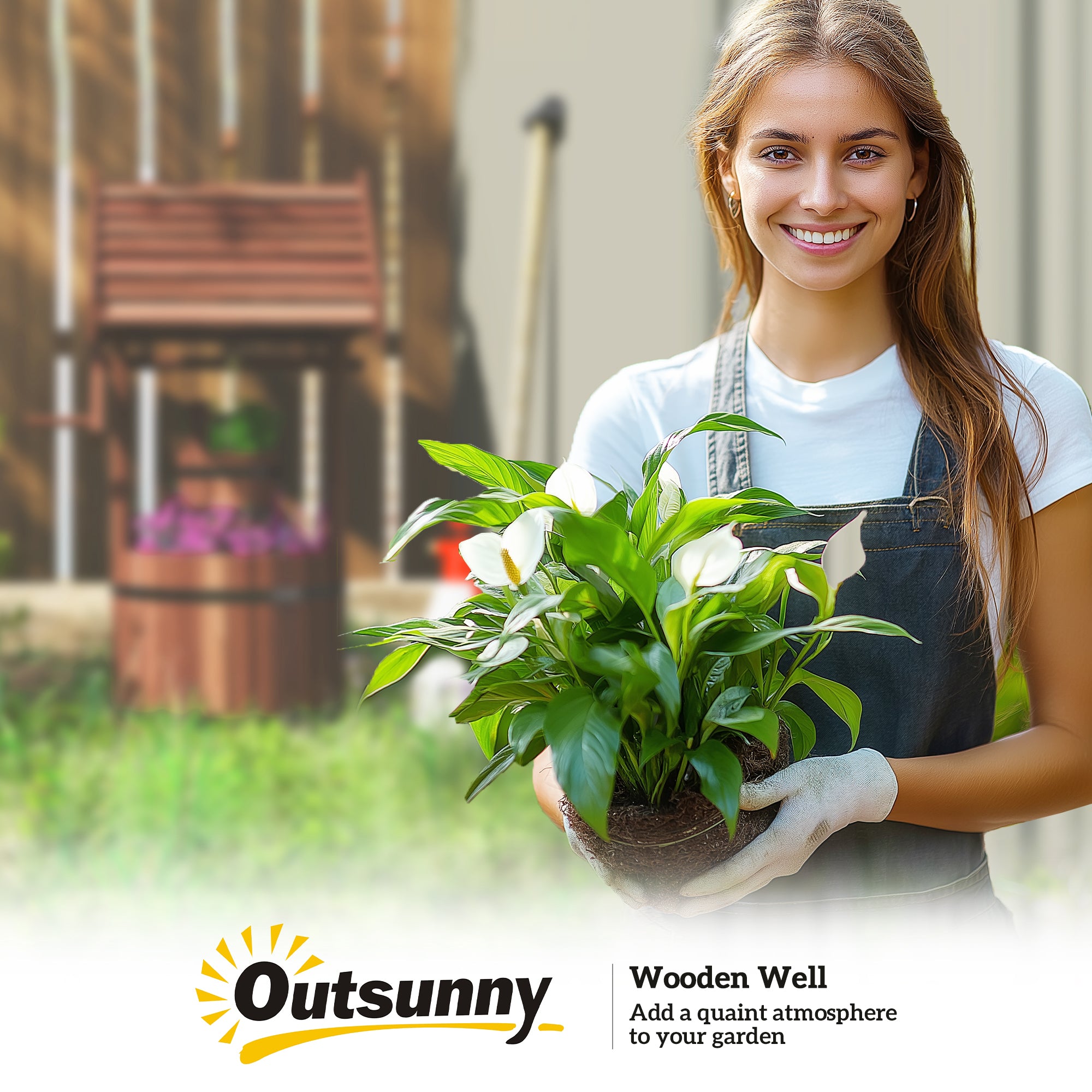 Outsunny Wood Wishing Well for Outside with Hanging Bucket, Wishing Well Planter with Drain Hole for Garden Patio, Carbonized 