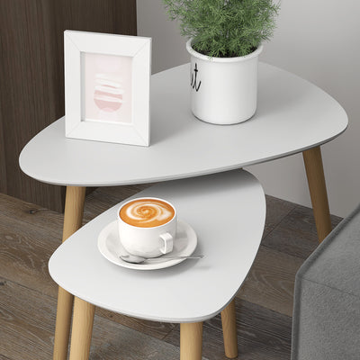 HOMCOM Nesting Coffee Table, Set of 2 Side Tables, Stacking End Tables with Solid Wood Legs, for Living Room Bedroom, Light Grey 