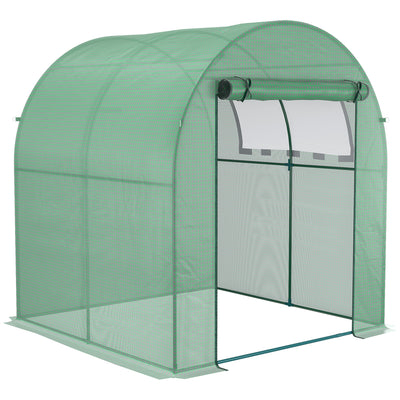 Outsunny Walk in Polytunnel Greenhouse, Green House for Garden with Roll-up Window and Door, 1.8 x 1.8 x 2 m, Green 