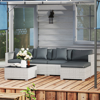 Outsunny 6 Pieces Rattan Corner Sofa Set - Mixed Grey 