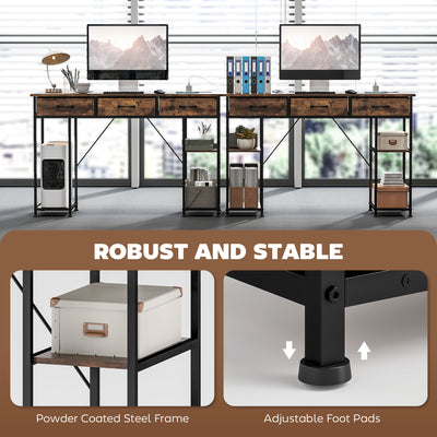 HOMCOM 120cm Computer Desk with Power Outlets, Office Desk Study Table with Fabric Drawers and Storage Shelves, Rustic Brown 