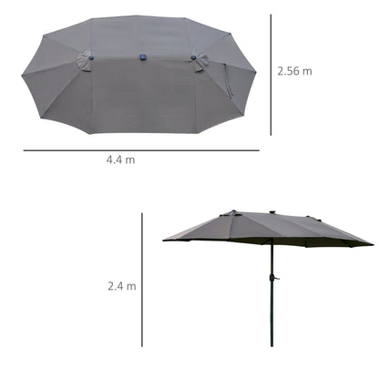 Outsunny 4.4m Double-Sided Sun Umbrella Patio Parasol LED Solar Lights Dark Grey 