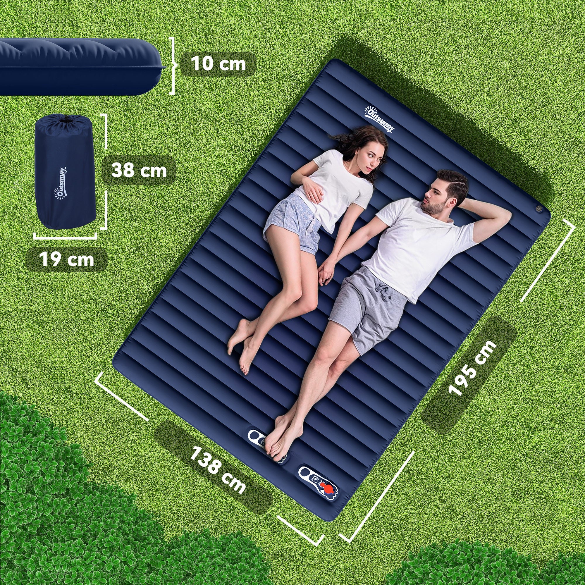 Outsunny 2 Person Camping Inflatable Mattress - Navy Blue 