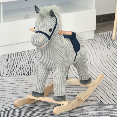 HOMCOM Kids Plush Rocking Horse w/ Sound Children Rocker Ride On Toy Gift 3-6 Years Grey 