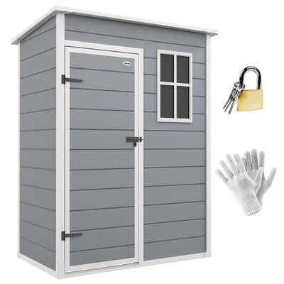 Outsunny 5' x 3' Garden Shed with Floor, Outdoor Storage Shed with Lockable Door, Window and Vent for Garden, Patio, Grey 