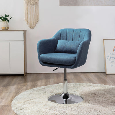 HOMCOM Swivel Linen Fabric Accent Chair for Living Room Contemporary Vanity Armchair with Adjustable Height Thick Cushion Lumbar Support Armrest for Bedroom Office Blue 