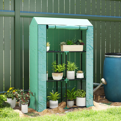 Outsunny 40 x 100cm Three Shelf Steel Frame Greenhouse - Green 