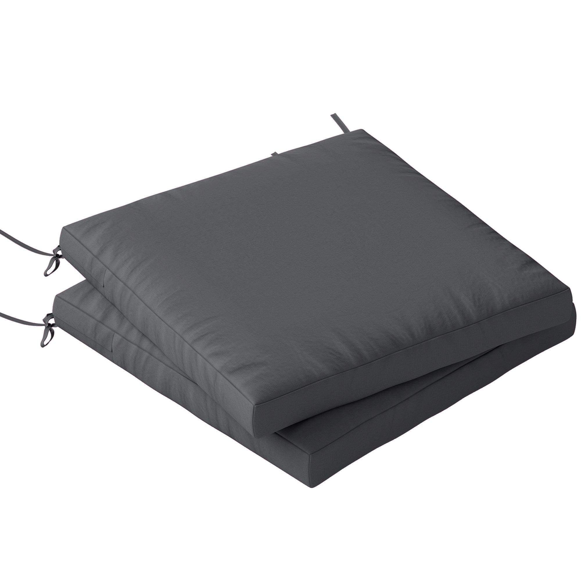 Outsunny Outdoor Seat Cushions Set of 2 with Ties, Waterproof Garden Seat Pads, Dark Grey 