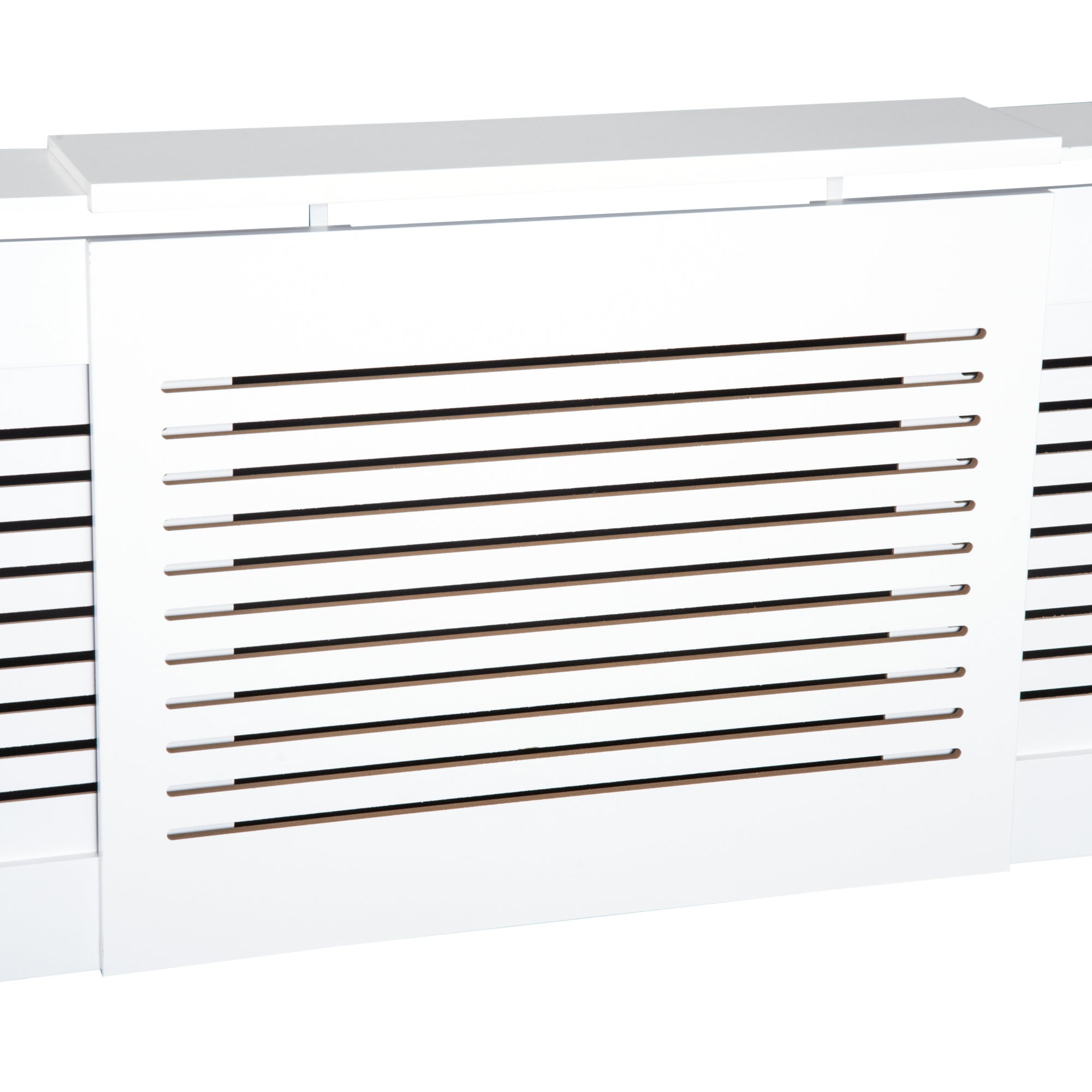 HOMCOM MDF Extendable Radiator Cover Cabinet Shelving Home Office Slatted Design White 139-208.5L x 20.5W x 82.5H cm 