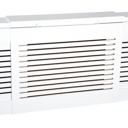 HOMCOM MDF Extendable Radiator Cover Cabinet Shelving Home Office Slatted Design White 139-208.5L x 20.5W x 82.5H cm 