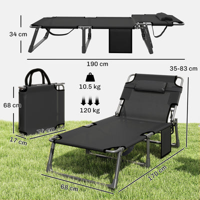 Outsunny Folding Sun Loungers for Garden Set of 2, 5-Position Oversized Camping Bed Recliner with Cushions, Blue 