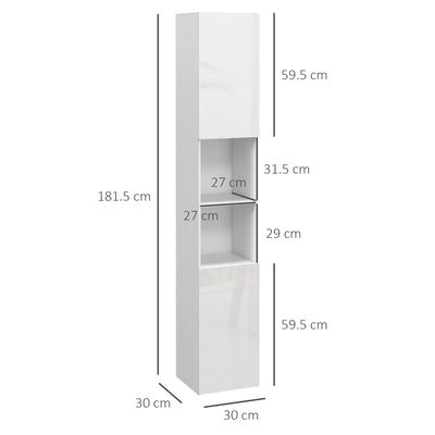 kleankin Multi-Storage Slim Bathroom Cabinet - High Gloss White 