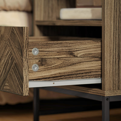 HOMCOM Bedside Table with Drawer and Shelf, Side End Table with Steel Legs for Living Room, Bedroom, Brown Wood Effect 
