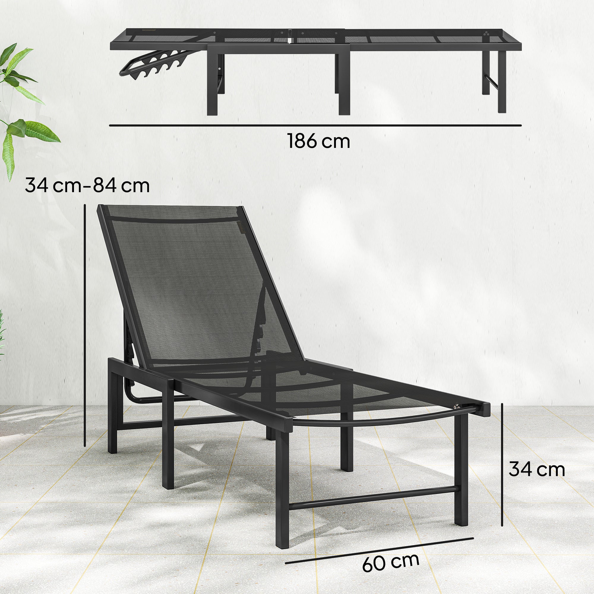 Outsunny Set of Two Reclining Sun Loungers - Black 