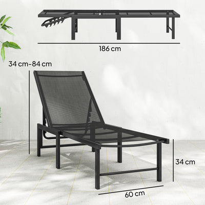 Outsunny Set of Two Reclining Sun Loungers - Black 