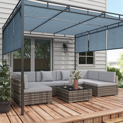 Outsunny Seven-Piece Rattan Garden Set, with Glass-Top Table - Mixed Grey 