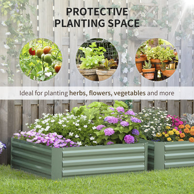 Outsunny Set of 2 291L Raised Garden Bed, Elevated Galvanised Planter Box for Flowers, Herbs, 100x100x30cm, Green 