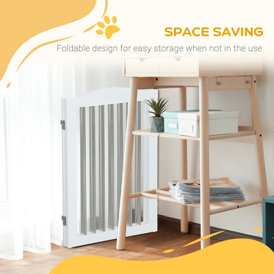 PawHut Foldable Dog Gate, Freestanding Pet Gate, with Two Support Feet, for Staircases, Hallways, Doorways - White 