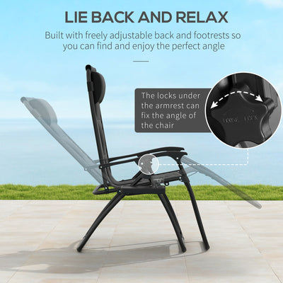 Outsunny Zero Gravity Lounger Chair Set of 2, Folding Reclining Patio Chair with Padded Seat, Cup Holder, Soft Cushion and Headrest for Poolside, Camping, Black 