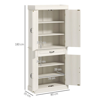 HOMCOM Kitchen Cupboard with 4 Doors, Freestanding Storage Cabinet with Wide Drawer and Shelves for Living Room, 180cm, White Wood Grain 