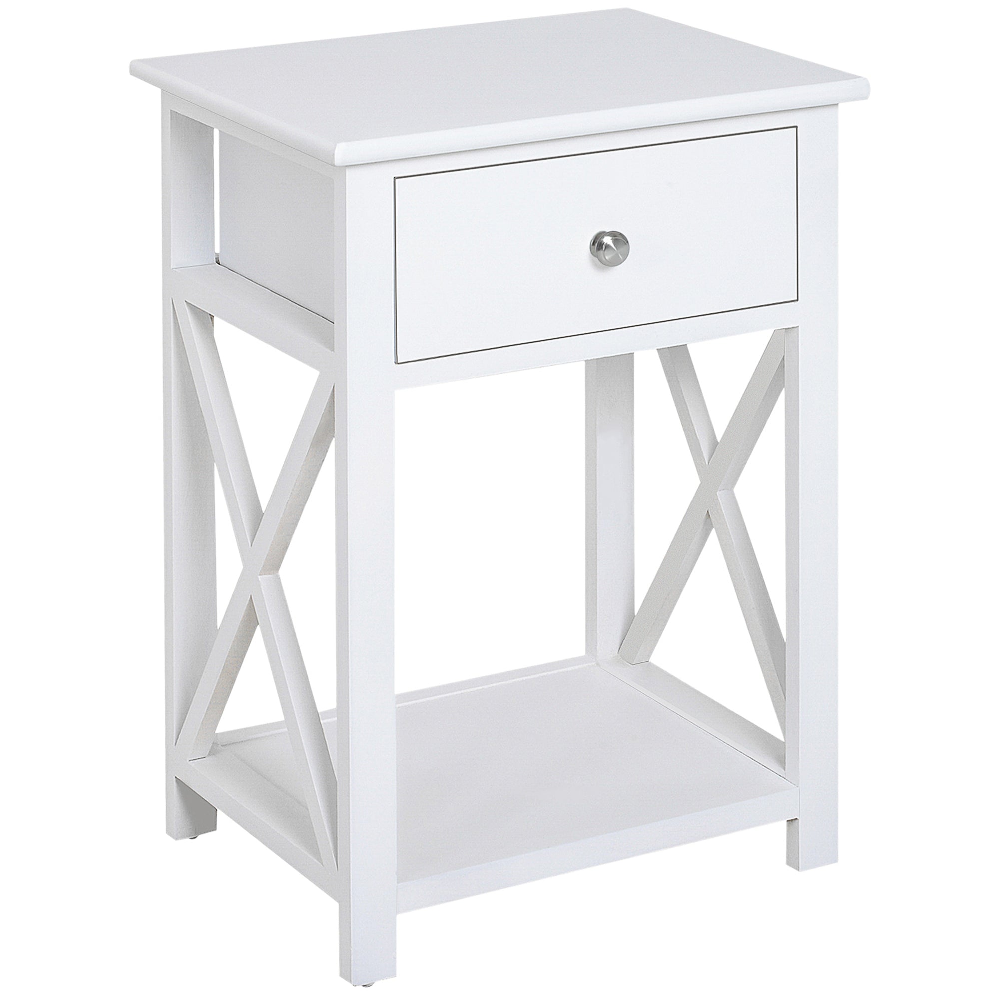 HOMCOM End Table, Sofa Side Table with Drawer X Bar Bottom Storage Shelf, Nightstand Bedside Table for Bedroom or Living Room White 