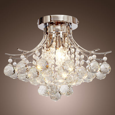 HOMCOM Crystal Chandeliers, K9 Droplets Ceiling Light with 3 E14 Bulb Base, Pendant Lights for Living Room, Bedroom, Dining Room, Hallway, Kitchen 