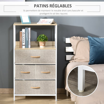 HOMCOM 4 Drawer Storage Chest Unit Home Cabinet w/ Shelves Home Living Room Bedroom Entryway Living Furniture, Light Grey 