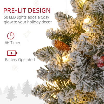 HOMCOM 60" Snowy Pine Cone and Berry Christmas Wreath, with LED Lights 