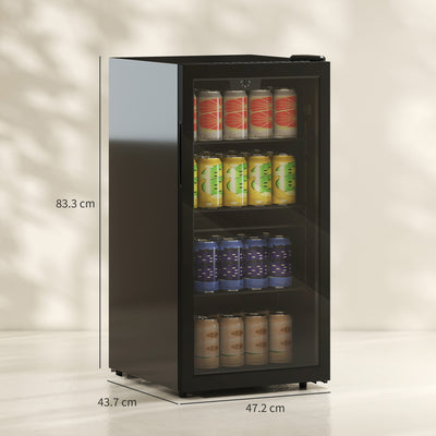 HOMCOM 93L Drinks Fridge, 115 Can Freestanding Beer Fridge with Glass Door, Adjustable Shelves, LED Light, for Beer Soda, Black 