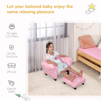 HOMCOM Toddler Chair Children's Armchairs Wood Frame w/ Footrest Anti-Slip Legs High Back Arms for Bedroom Playroom Cute Cloud Star Pink 