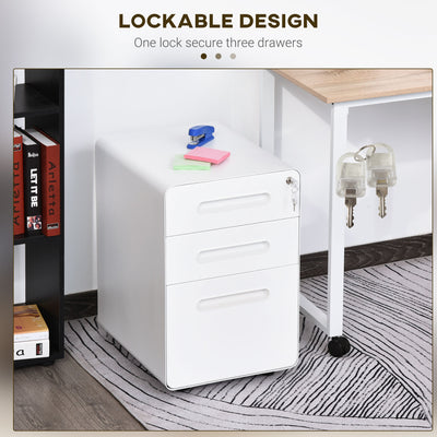 Vinsetto Lockable File Cabinet with 3 Drawers, Vertical Office Drawer for A4, Letter, Legal Size, Anti-tilt Design, Pre-Assembled Body, White 