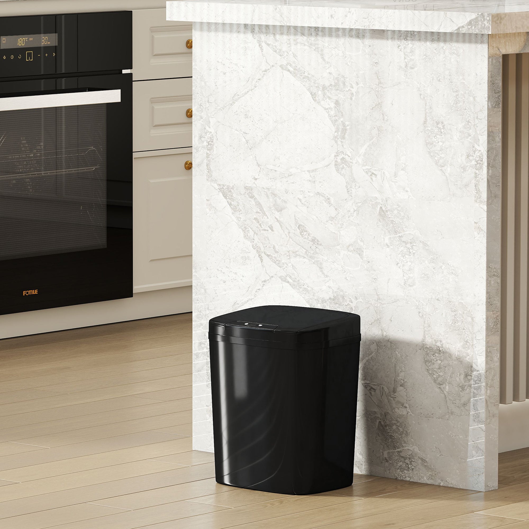 HOMCOM 15L Sensor Bin, Automatic Touchless Kitchen Bin, Easy Clean, Battery Operated for Home Office, Bedroom, Bathroom, Black 