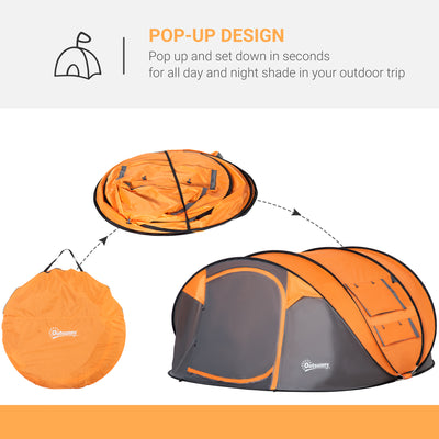 Outsunny 4-5 Person Pop-up Camping Tent Family Tent w/ 2 Mesh Windows & PVC Windows Portable Carry Bag for Outdoor Trip, Orange 