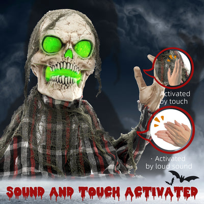 HOMCOM 70cm Groundbreaker Skeleton Halloween Animatronic, with Glowing Eyes 
