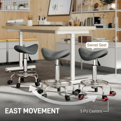 HOMCOM Salon Saddle Stool, Rolling Saddle Chair for Massage, Spa, Clinic, Beauty, Hairdressing and Tattoo, Grey 