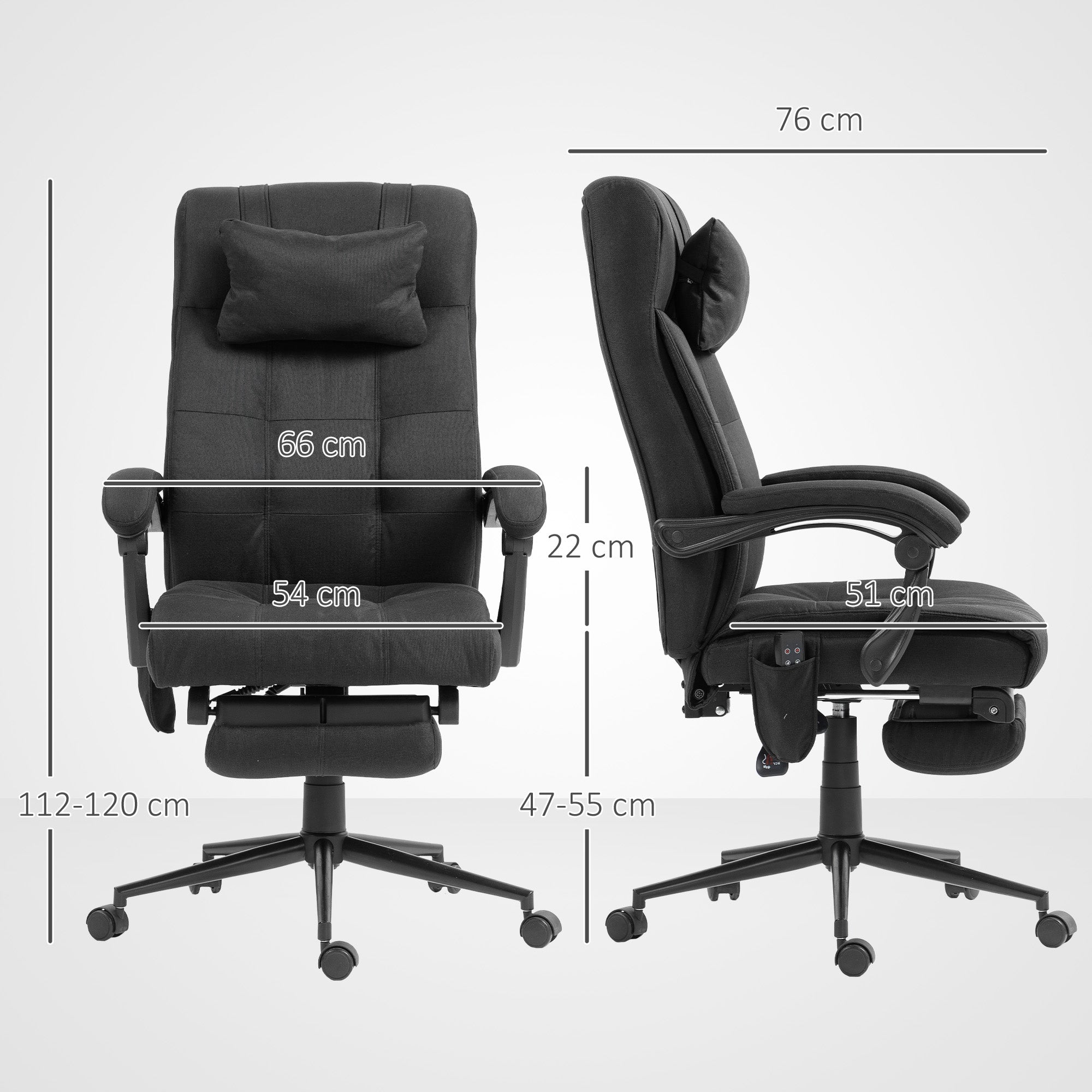 Vinsetto Office Chair with 6-point Vibration Massage and Heat, Computer Chair with Adjustable Height, Head Pillow, Footrest for Home, Black