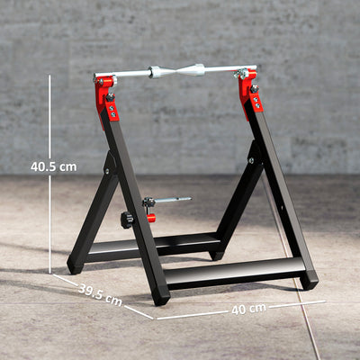 HOMCOM Foldable Motorcycle Wheel Balancer Truing Stand with Spoke Wrench, Steel Bike Tyre Rim Balancing Stand with Aluminium Shaft, Fits Wheels up to 23" in Diameter, 5" in Width, Black 